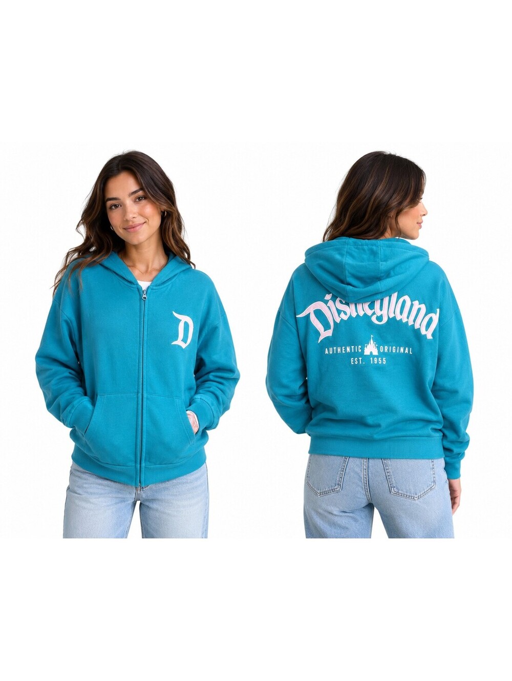 Disneyland Teal Blue Castle Zip Up Hoodie Sweatshirt Disney Parks Authentic XS
